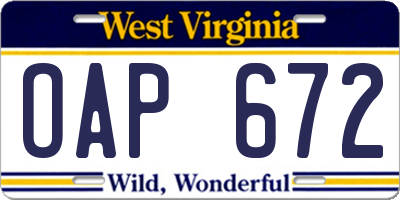 WV license plate OAP672