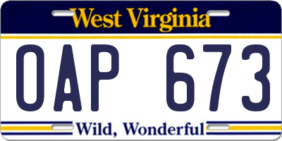 WV license plate OAP673