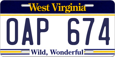 WV license plate OAP674