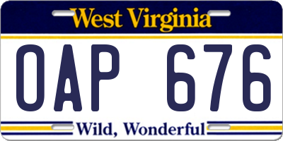 WV license plate OAP676