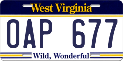 WV license plate OAP677