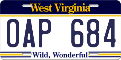 WV license plate OAP684