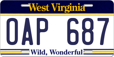 WV license plate OAP687