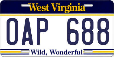 WV license plate OAP688