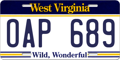 WV license plate OAP689