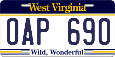 WV license plate OAP690
