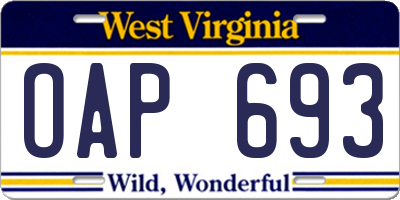 WV license plate OAP693
