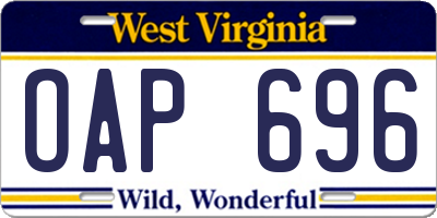 WV license plate OAP696