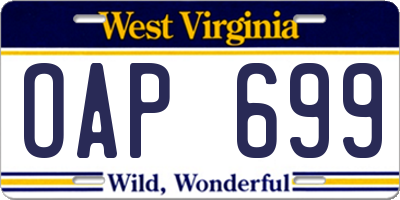 WV license plate OAP699