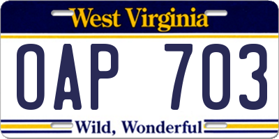 WV license plate OAP703