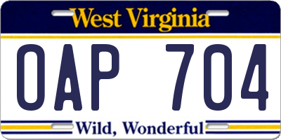 WV license plate OAP704