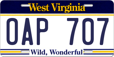 WV license plate OAP707