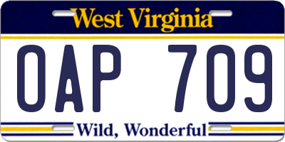WV license plate OAP709