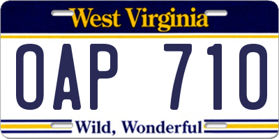 WV license plate OAP710