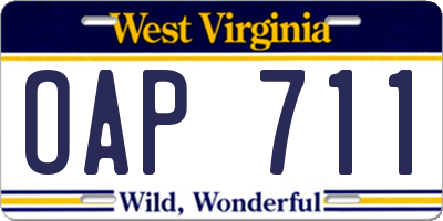 WV license plate OAP711