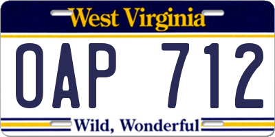 WV license plate OAP712