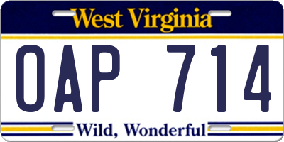 WV license plate OAP714