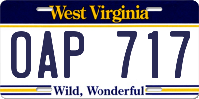 WV license plate OAP717