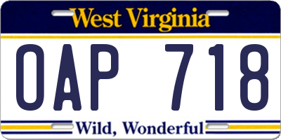 WV license plate OAP718