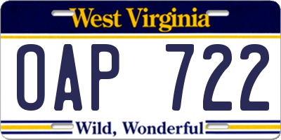 WV license plate OAP722