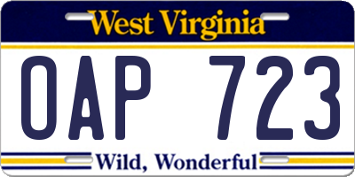WV license plate OAP723