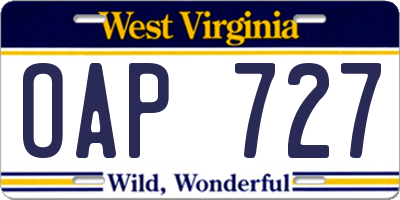 WV license plate OAP727