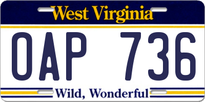 WV license plate OAP736