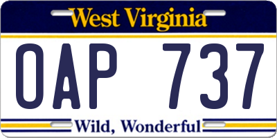 WV license plate OAP737