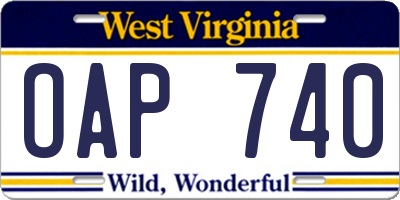 WV license plate OAP740