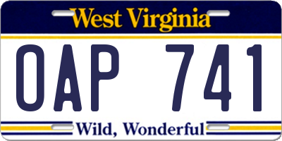 WV license plate OAP741