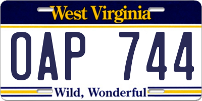 WV license plate OAP744