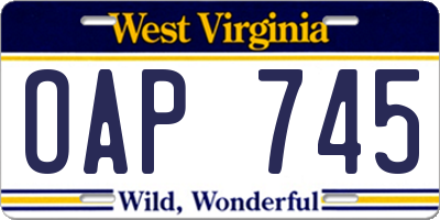 WV license plate OAP745