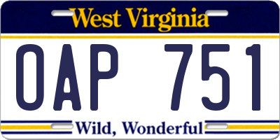 WV license plate OAP751