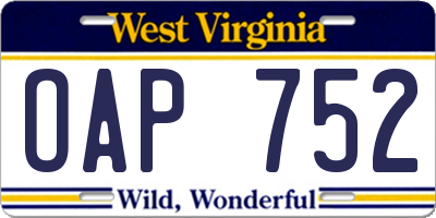 WV license plate OAP752