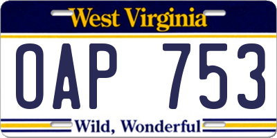 WV license plate OAP753