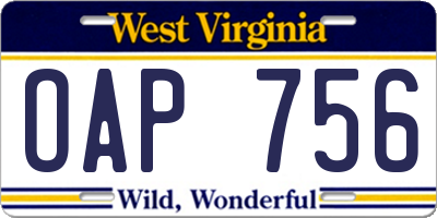 WV license plate OAP756