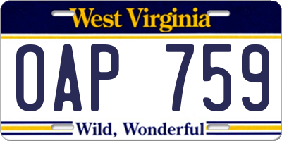 WV license plate OAP759