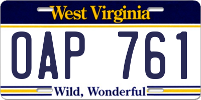 WV license plate OAP761