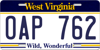 WV license plate OAP762