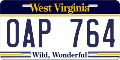 WV license plate OAP764