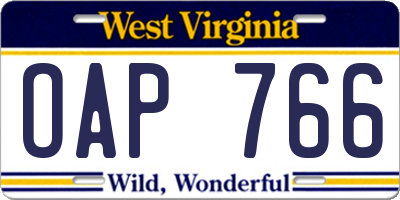 WV license plate OAP766