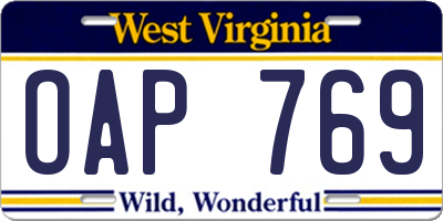 WV license plate OAP769