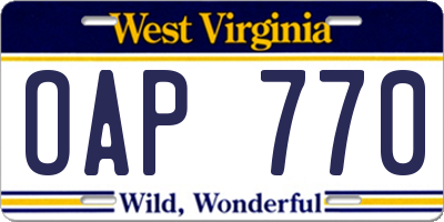 WV license plate OAP770