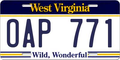 WV license plate OAP771