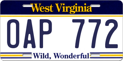 WV license plate OAP772