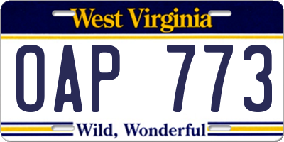 WV license plate OAP773