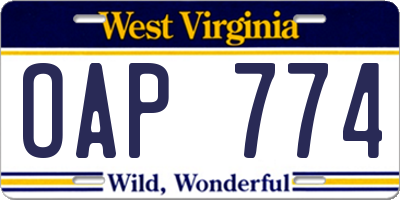 WV license plate OAP774
