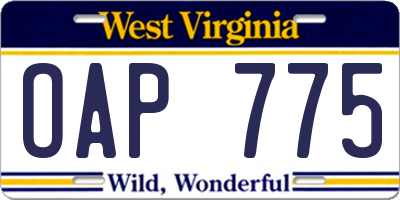 WV license plate OAP775