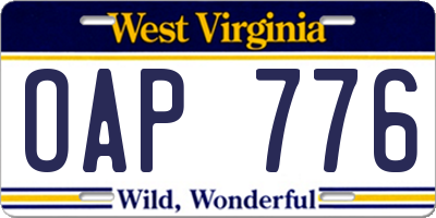WV license plate OAP776