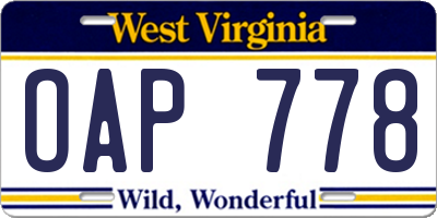 WV license plate OAP778